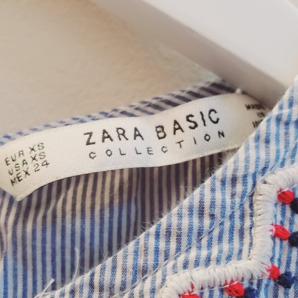 Zara seersucker stripes in blue and white with floral embroidery details - Picture 7 of 8